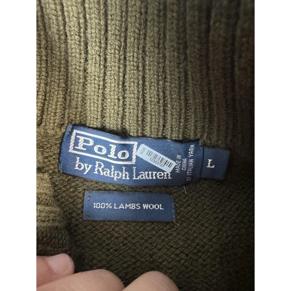 Polo By Ralph Lauren Sweater Mens L Army Green‎ Lambswool Quarter Zip Mock Neck